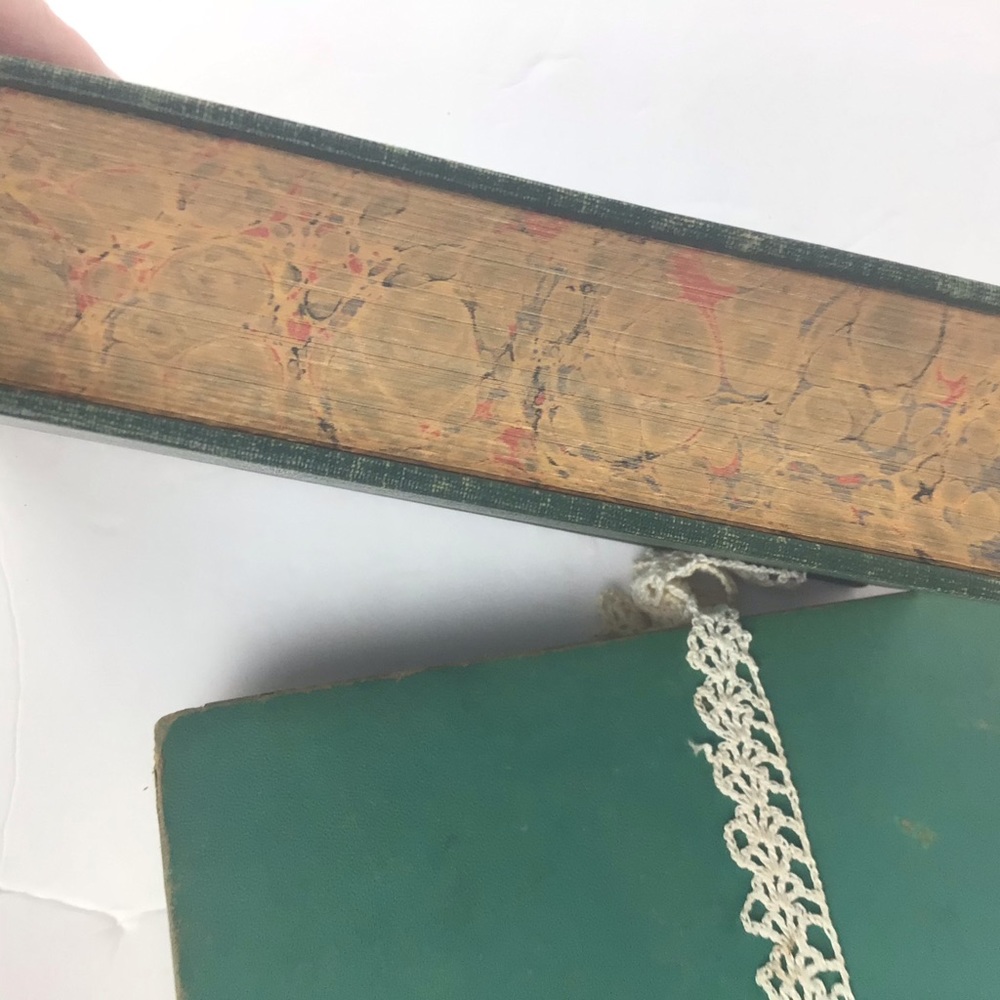 Pair of vintage green books with crochet accent. - Picture 7 of 13